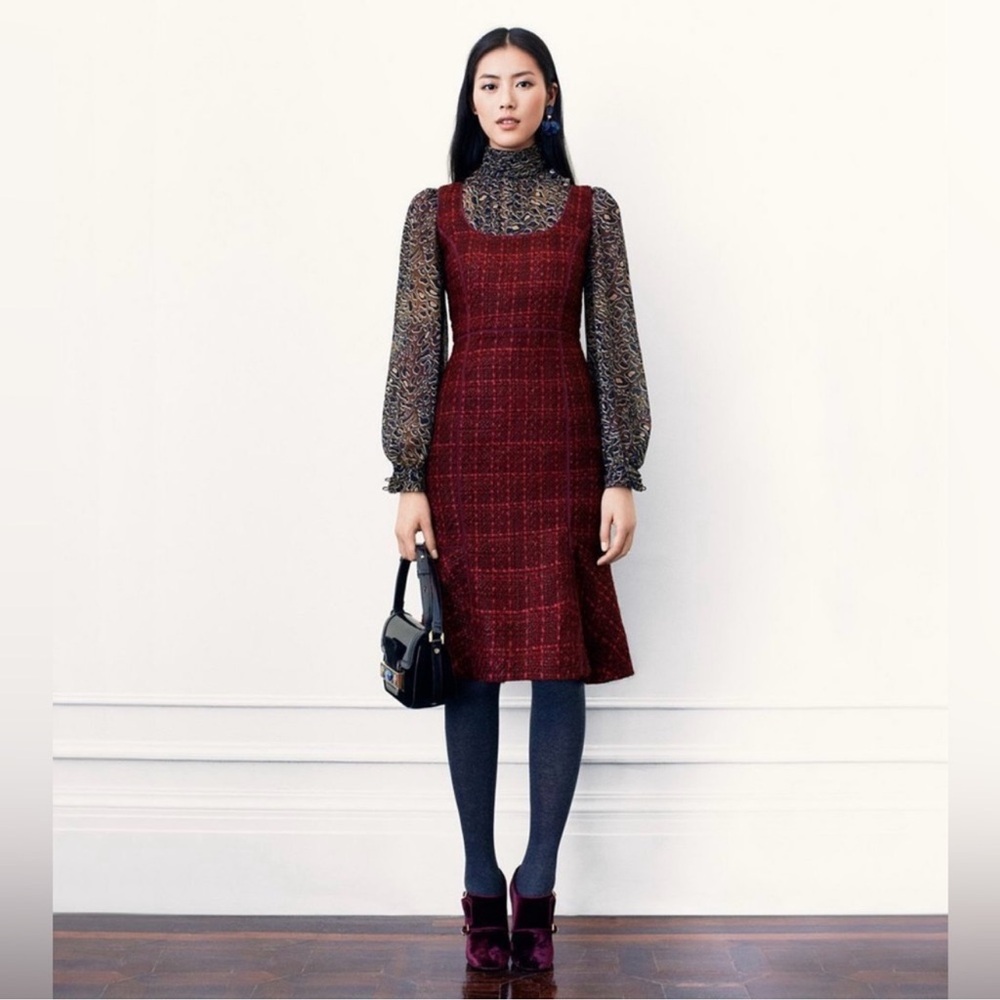 Tory Burch Burgundy Tweed Work Dress